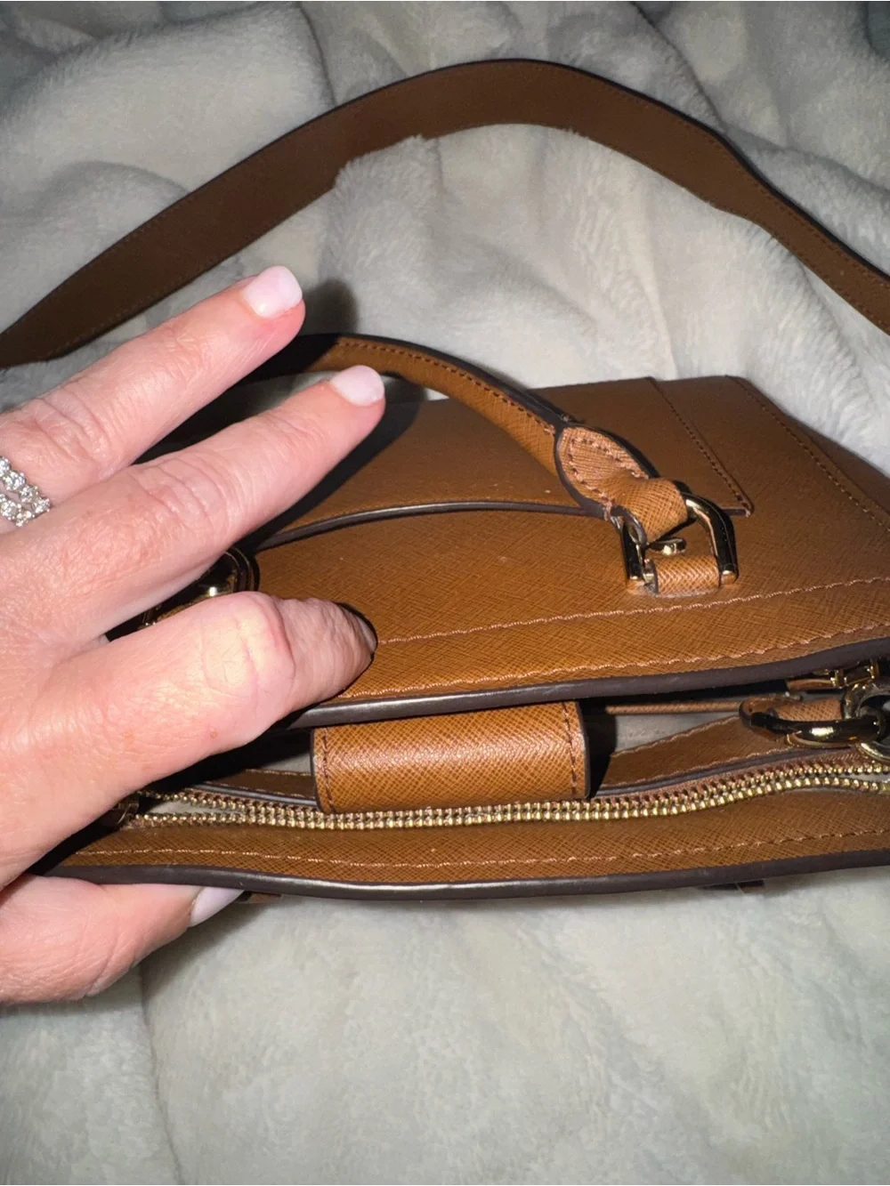 Michael Kors Chestnut Saffiano Leather Satchel with MK Charm